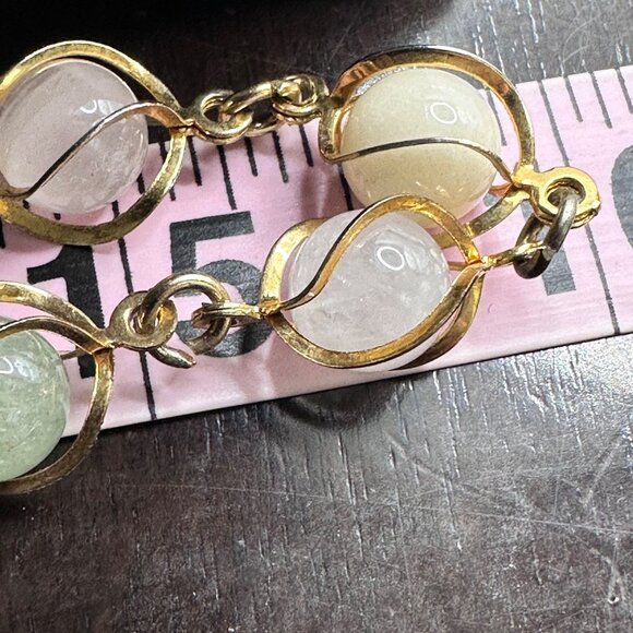 Vintage Long Quartz Necklace Caged Gemstone Semi-Precious Pastel Pink Green - Picture 7 of 7